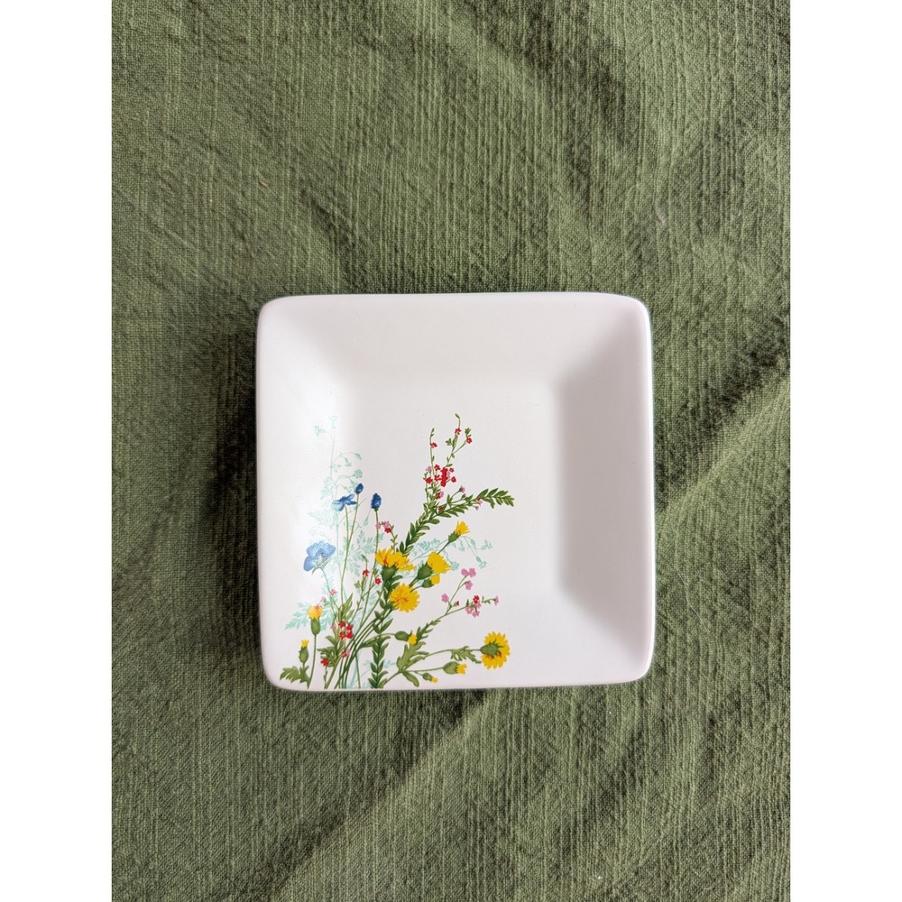 Pier 1 Imports Wildflower Stoneware Square Appetizer Plate Trinket Dish 3 Inch